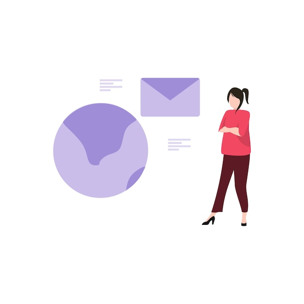 Vector a woman stands in front of a purple envelope.