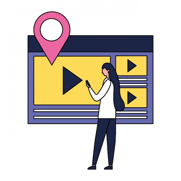 Vector woman using mobile video content media