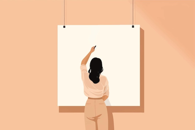 Vector woman writing on blank canvas