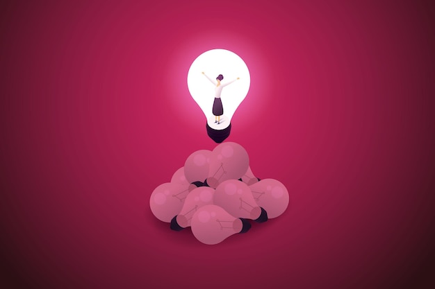 Vector women have great creative power in the light bulb