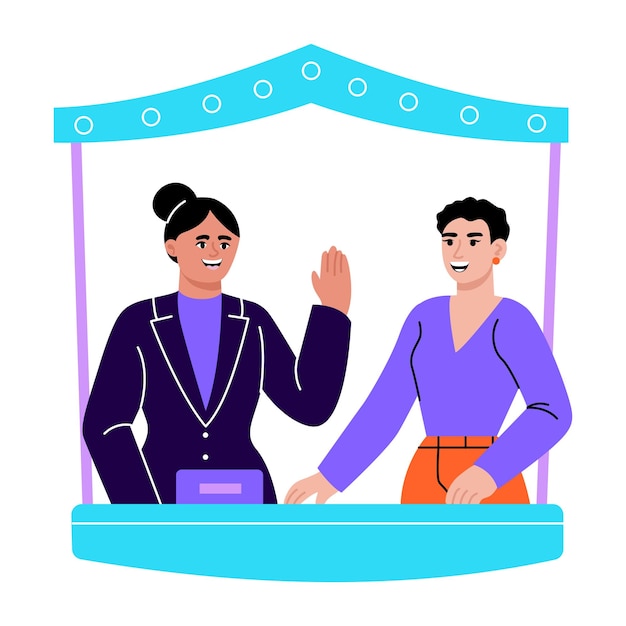 Vector women interacting at a carnival booth