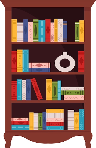 Vector wooden bookcase with books