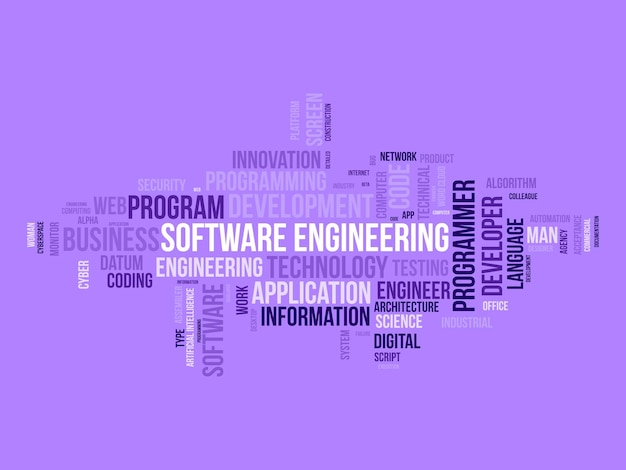 Vector word cloud background concept for software engineering computer programming system cloud technology development of application management vector illustration
