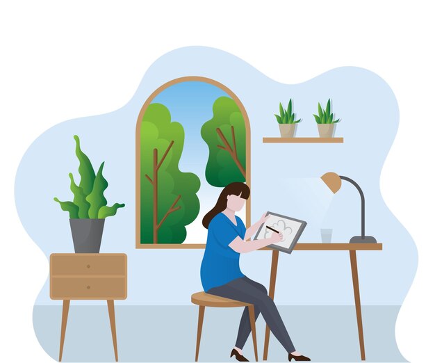 Vector work from home illustration vector working at home co working space concept illustration