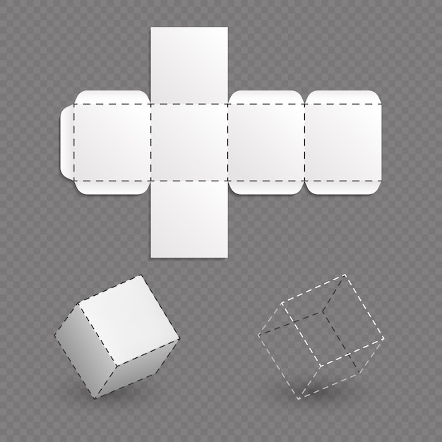 Vector work surface of box model, cube vector template. box cube model construction project illustration