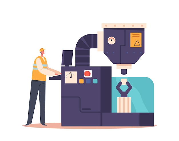 Vector worker male character implementing measures to mitigate risks and monitoring and adjusting controls analyzing data