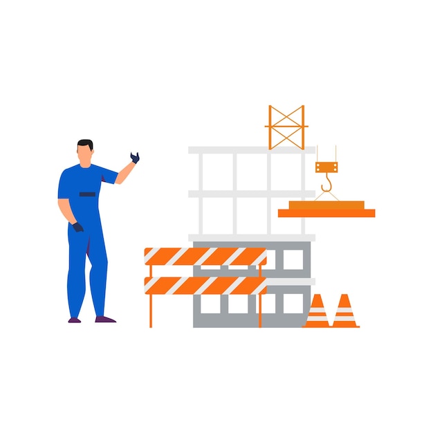 Vector worker showing construction building