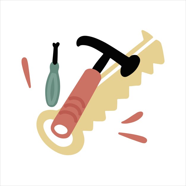 Vector working tools. saw, hammer, overdrive. repair, renovation of decor, construction. vector doodle
