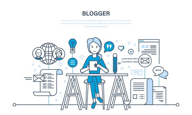 Vector working with technologies content users web page with useful materials