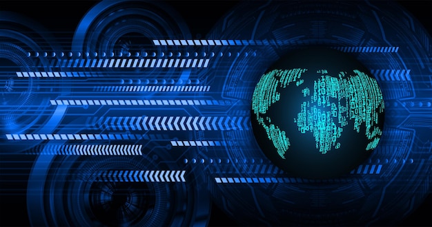 Vector world binary circuit board future technology blue hud cyber security concept background