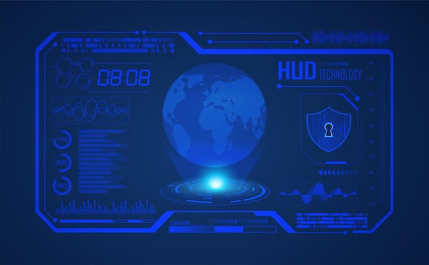 Vector world binary circuit board future technology blue hud cyber security concept background