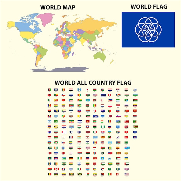 Vector world map world flag and all country flag vector