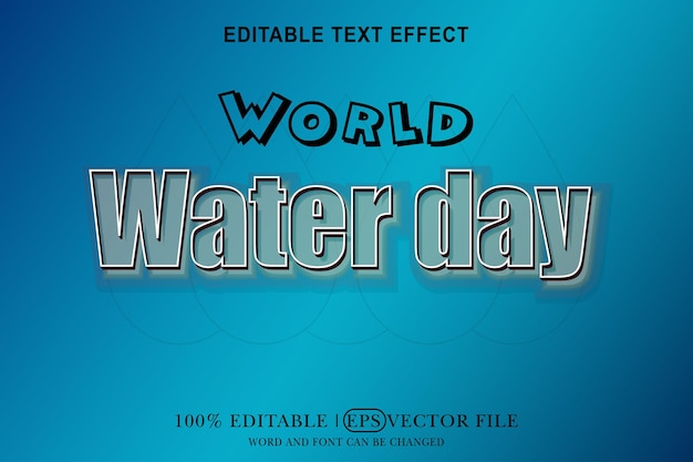 Vector world water day 3d text effect editable 3d style eps vector