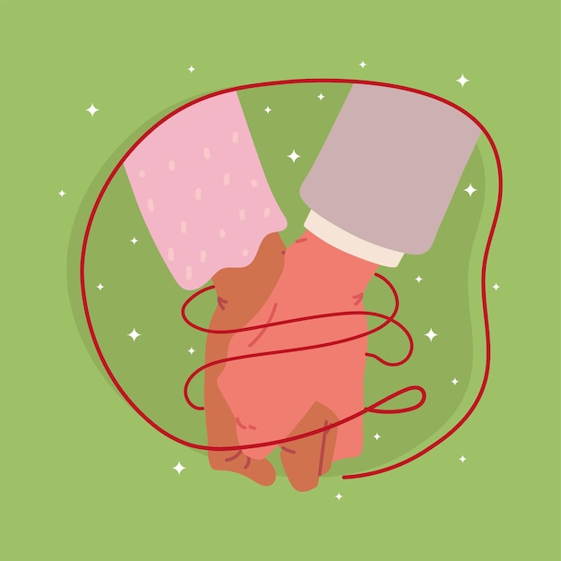 Vector wrapped hands in string of destiny