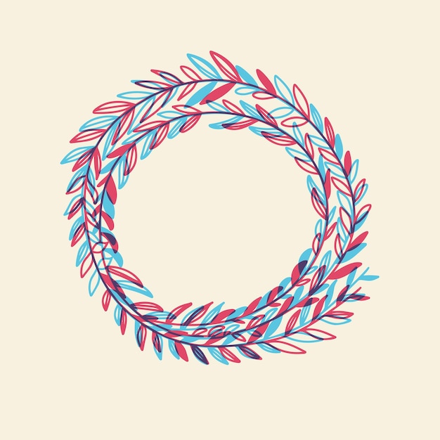 Vector the wreath of leaves hand drawn vector illustration decorative elements for design riso print