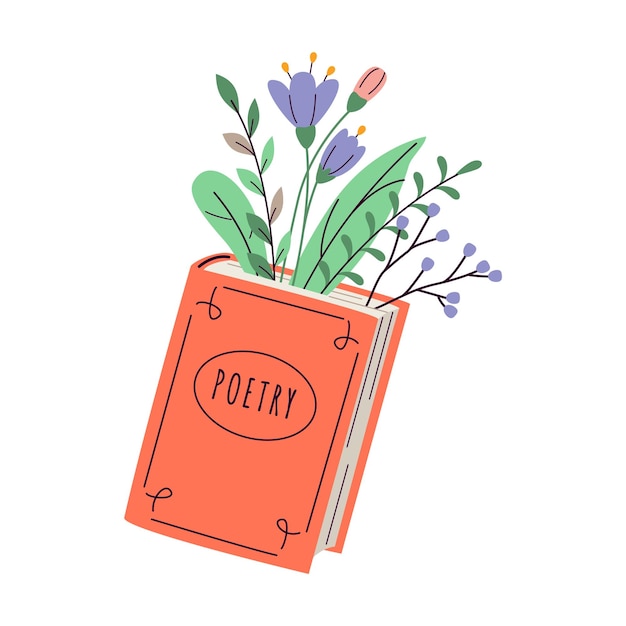 Vector yellow flower on history textbook 2d cartoon objects