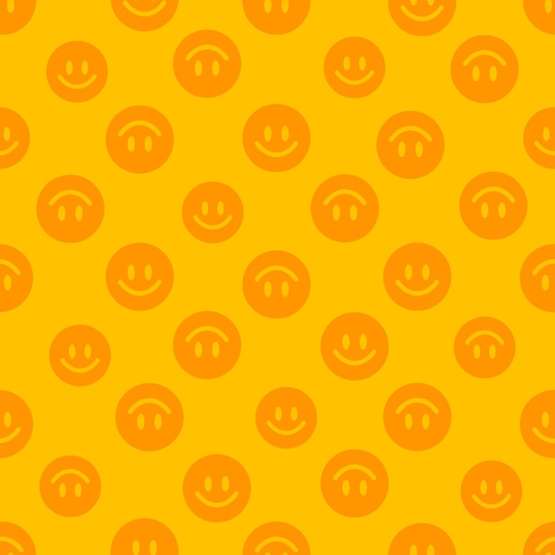 Vector yellow seamless pattern with orange happy face