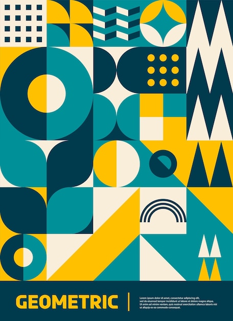 Vector yellow turquoise modern geometric pattern poster