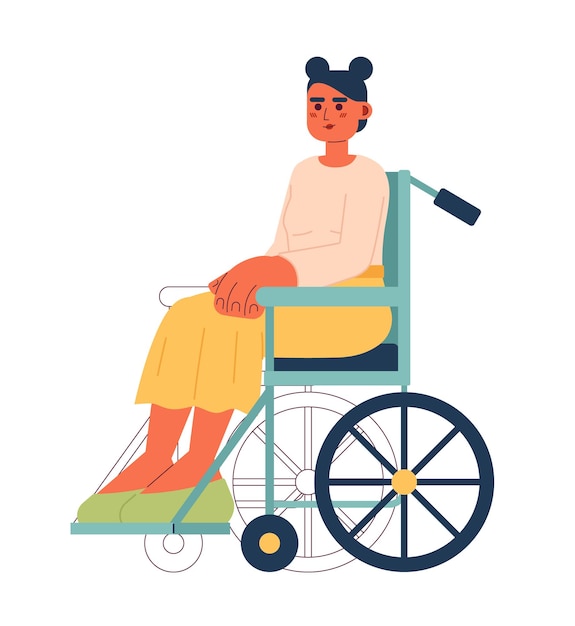 Vector young caucasian woman on wheelchair semi flat color vector character editable full body person with disability on white simple cartoon spot illustration for web graphic design