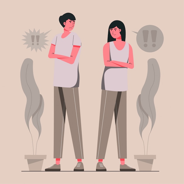 Vector young couple divorce concept illustration