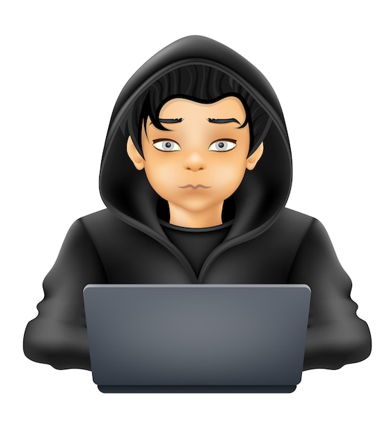 Vector young hacker programmer it specialist coder sitting at a laptop vector illustration