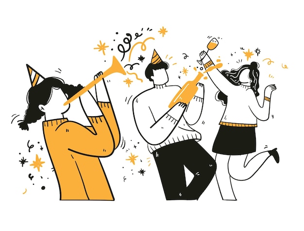Vector young people celebrating party concept handdrawing illustration