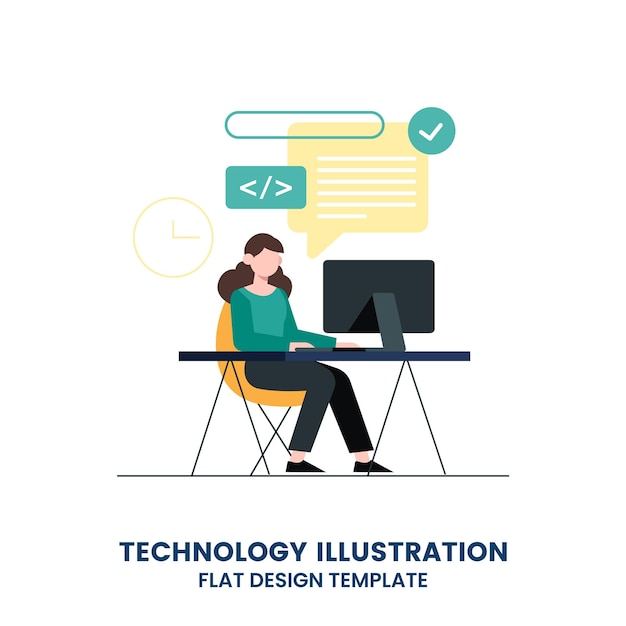 Vector young programmer concentrated at working project developing programming and coding technologies