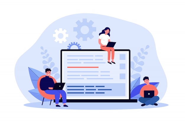 Vector young programmers coding new script