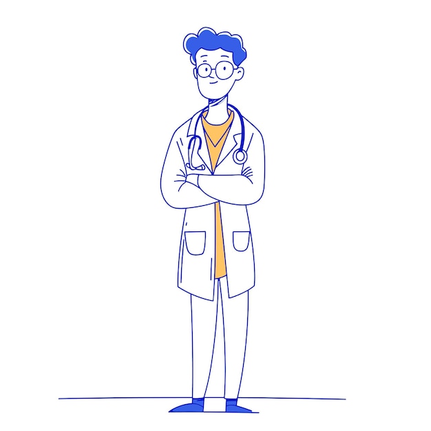 Vector young smiling doctor with stethoscope medical specialist medicine concept vector illustration cartoon minimal style