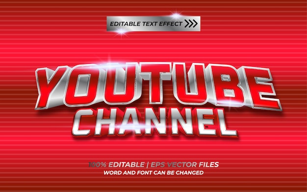 Vector youtube channel 3d editable text effect